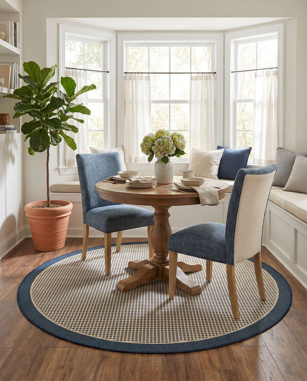 Terrace Fringe Collection Area Rug - Oceanside Round Navy Blue  lifestyle 61