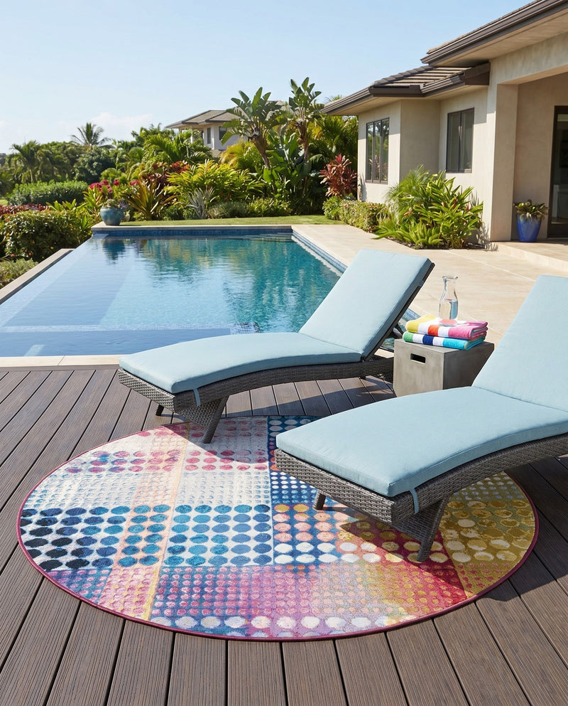 Urban Terrace Collection Area Rug -  Atrium Round Multi  lifestyle 49