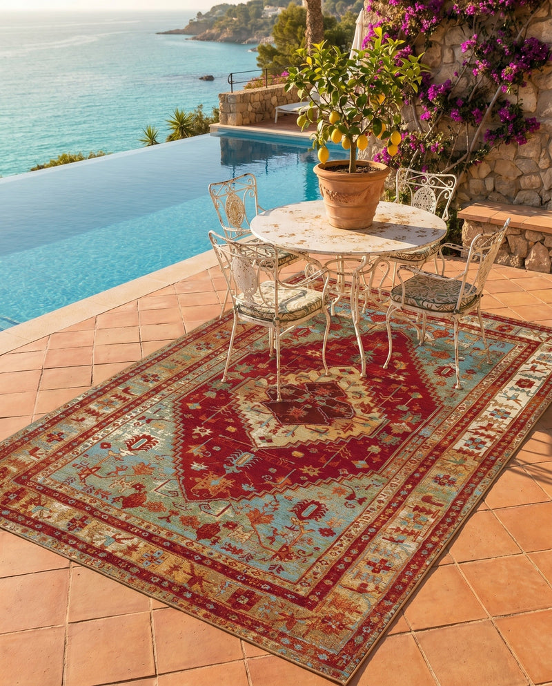 Patio Heritage Collection Area Rug -  Arbor Rectangle Red Green Blue  lifestyle 20