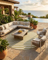 Seaside Stripes Collection Area Rug - Cabana (Green) Round Green  lifestyle 34