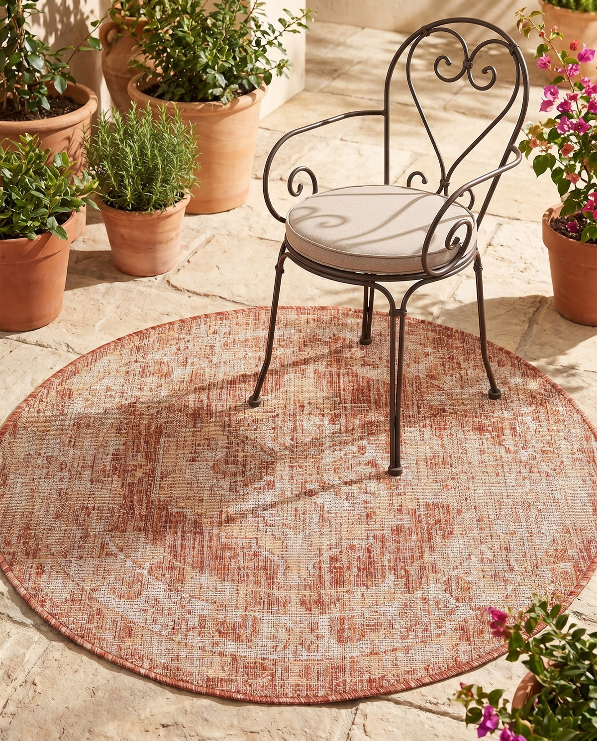 Patio Heritage Collection Area Rug -  Augusta (Rust Red) Round Rust Red  lifestyle 101