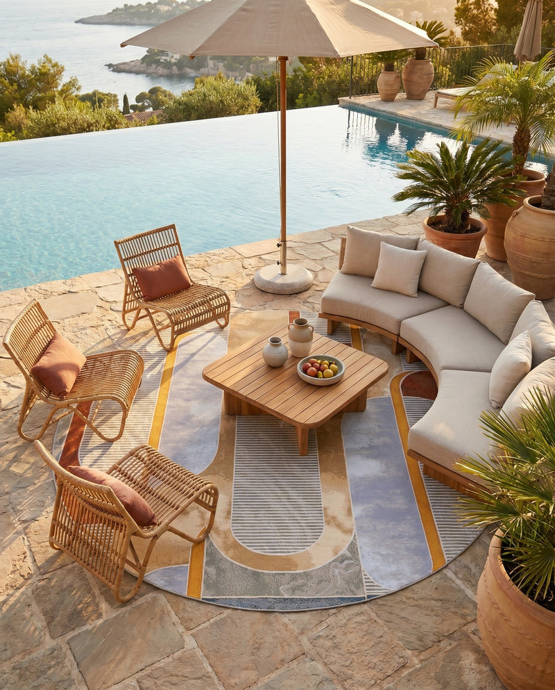 Urban Terrace Collection Area Rug -  Deck Round Multi  lifestyle 36