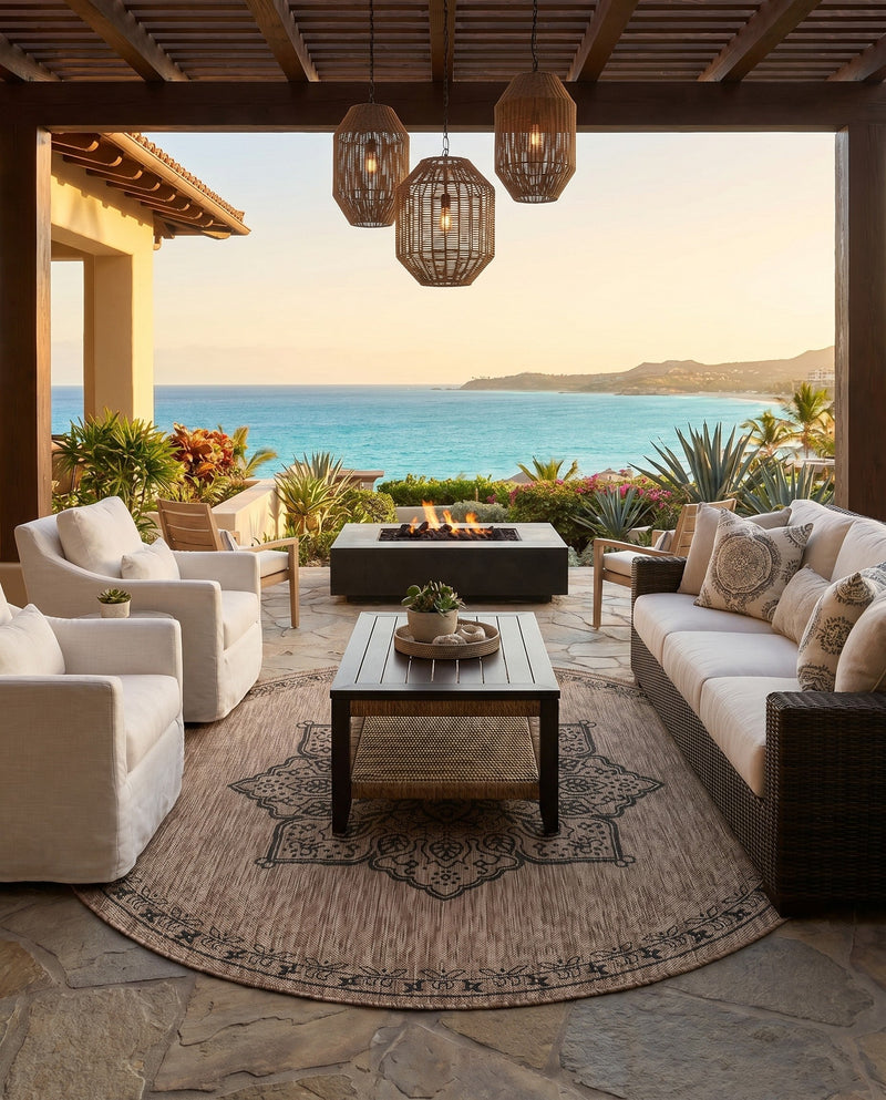 Patio Heritage Collection Area Rug -  Charleston (Beige) Round Beige  lifestyle 73