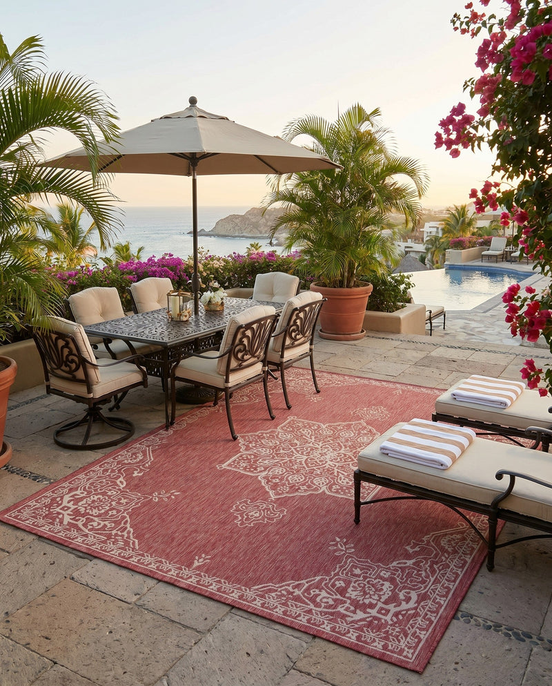 Patio Heritage Collection Area Rug -  Charleston (Rust Red) Rectangle Rust Red  lifestyle 20