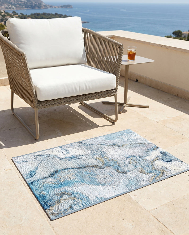 Urban Terrace Collection Area Rug -  Vertex Rectangle Blue and Ivory  lifestyle 8