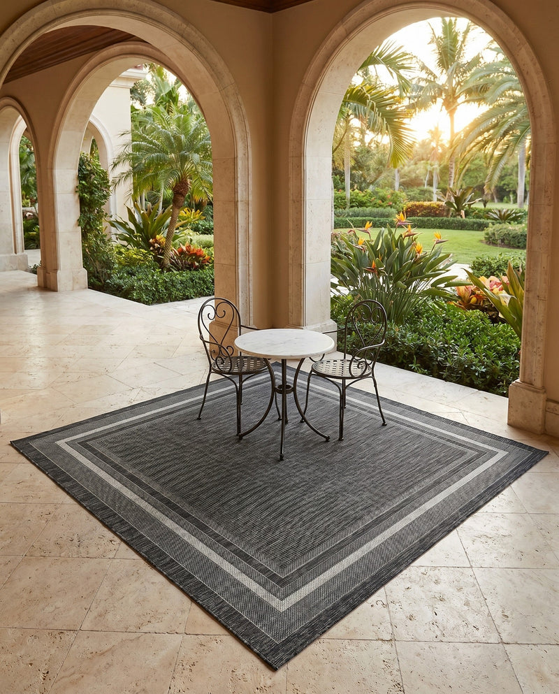 Terrace Fringe Collection Area Rug - Veranda (Black) Square Black  lifestyle 54