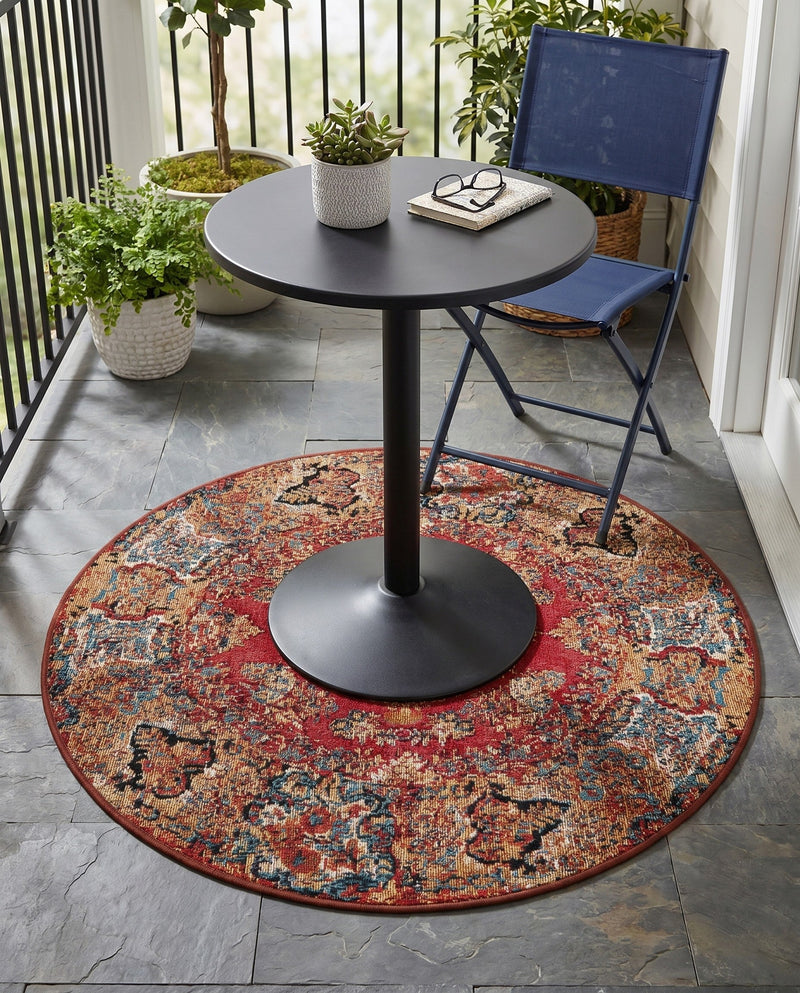 Patio Heritage Collection Area Rug -  Terrace Round Antique Red  lifestyle 74