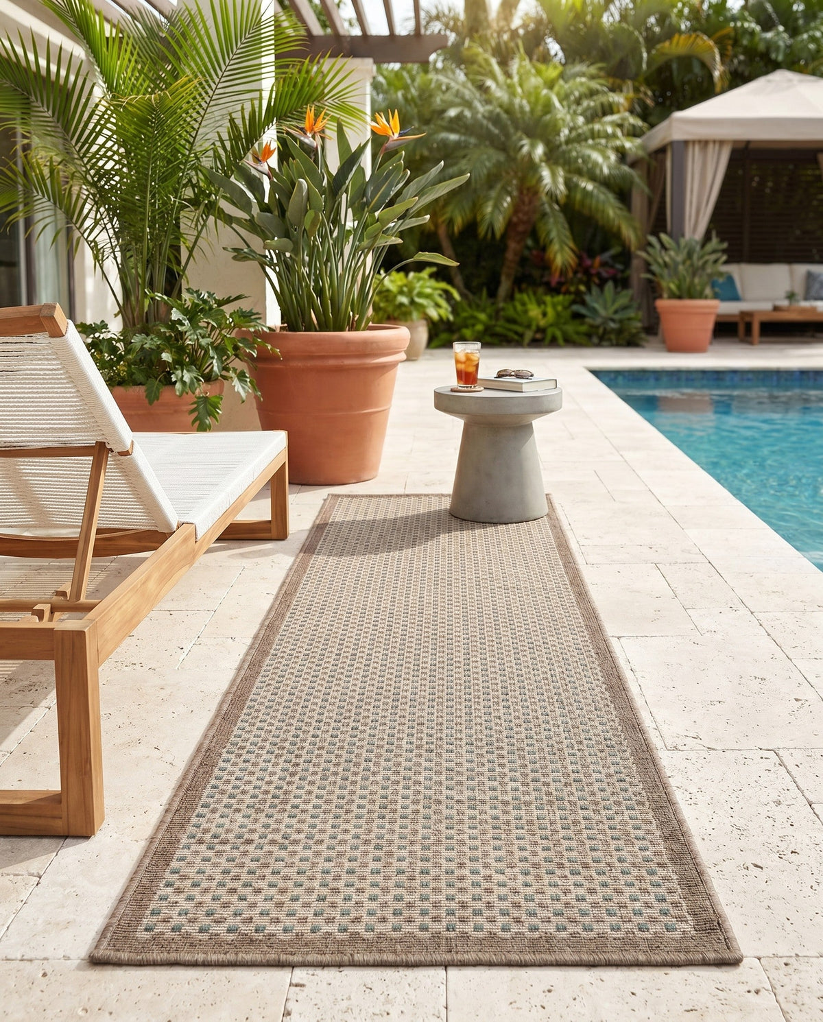 Terrace Fringe Collection Area Rug - Patio Runner Beige  lifestyle 112