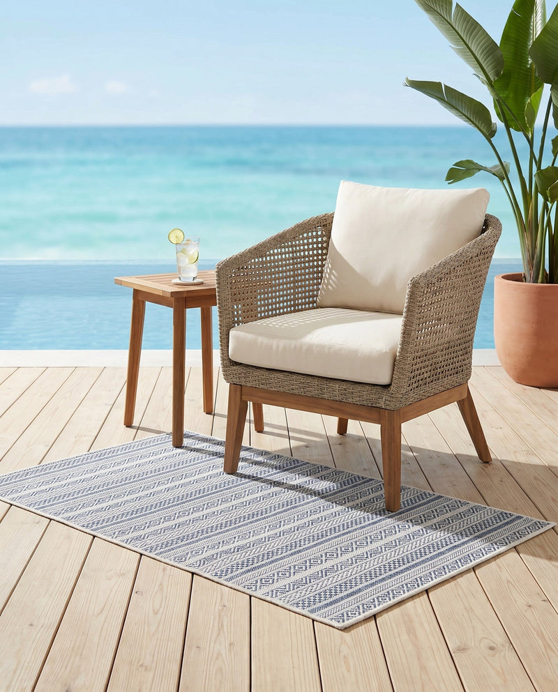 Seaside Stripes Collection Area Rug -  Boardwalk (Light Blue) Rectangle Light Blue  lifestyle 34
