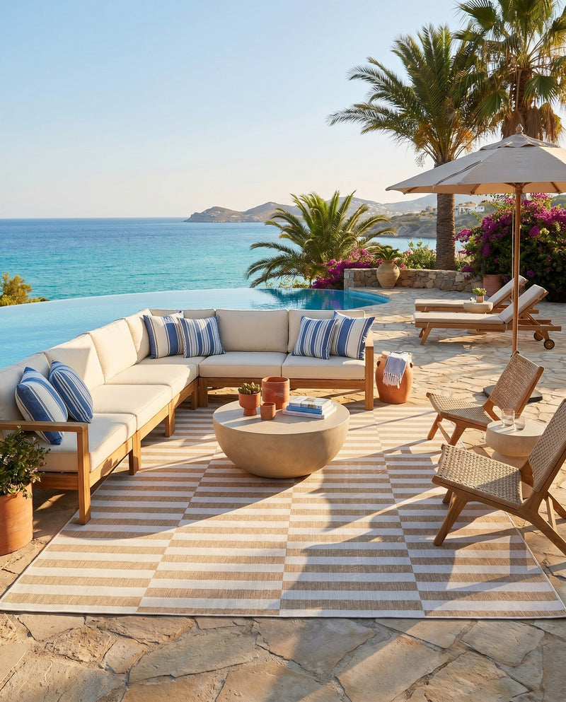 Seaside Stripes Collection Area Rug - Cabana (Taupe) Rectangle Taupe  lifestyle 29