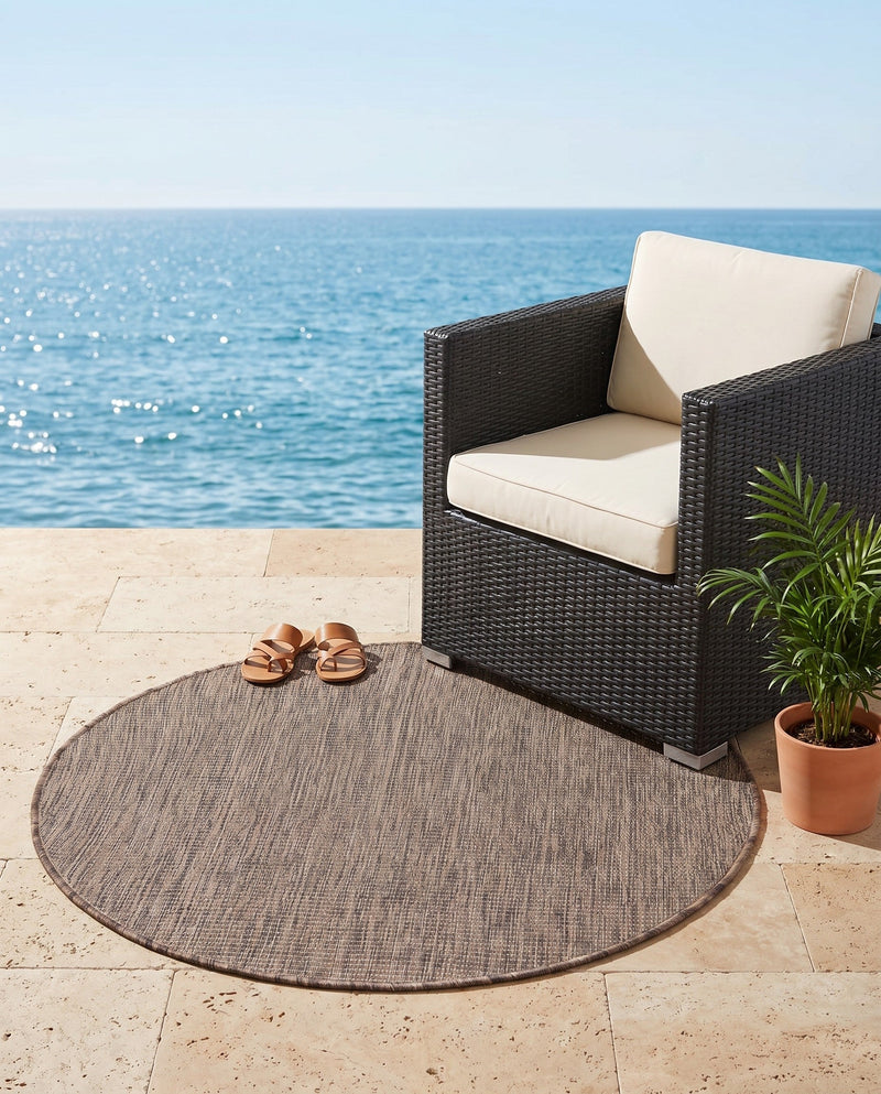 Seaside Serenity Collection Area Rug - Veranda (Light Brown) Round Light Brown  lifestyle 55