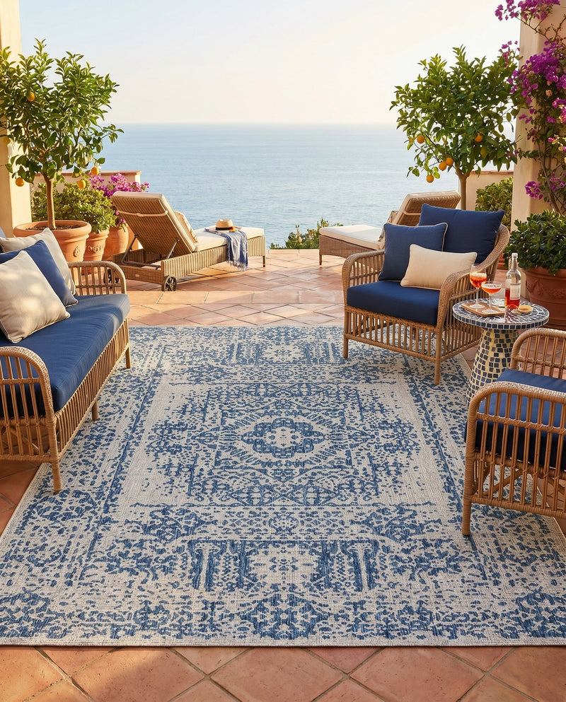 Patio Heritage Collection Area Rug - Savannah (Blue) Rectangle Blue  lifestyle 11