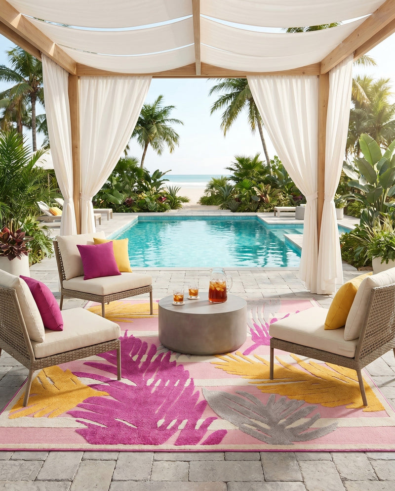 Bahama Breeze Outdoor Collection Area Rug -  CatCay Rectangle Pink  lifestyle 34
