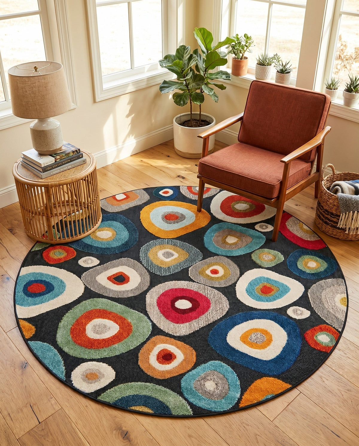 Outdoor Marrakesh Collection Area Rug -  Chefchaouen Round Multi Black  lifestyle 174