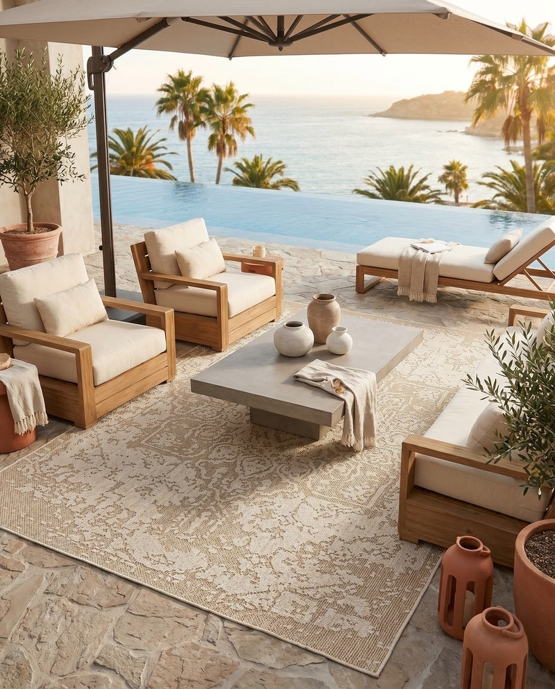 Patio Heritage Collection Area Rug - Santorini Rectangle Khaki  lifestyle 16