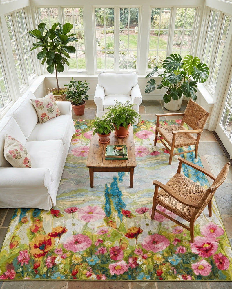 Seaside Blooms Collection Area Rug -  Amalfi Square Multi  lifestyle 64