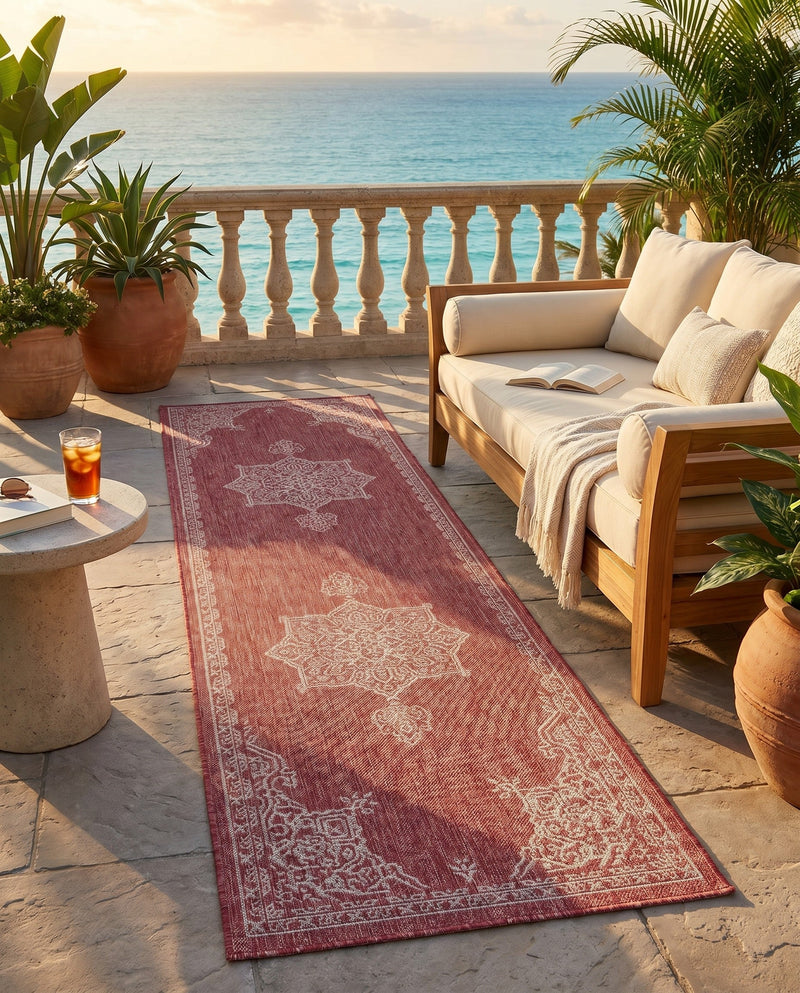Patio Heritage Collection Area Rug -  Charleston (Rust Red) Runner Rust Red  lifestyle 57