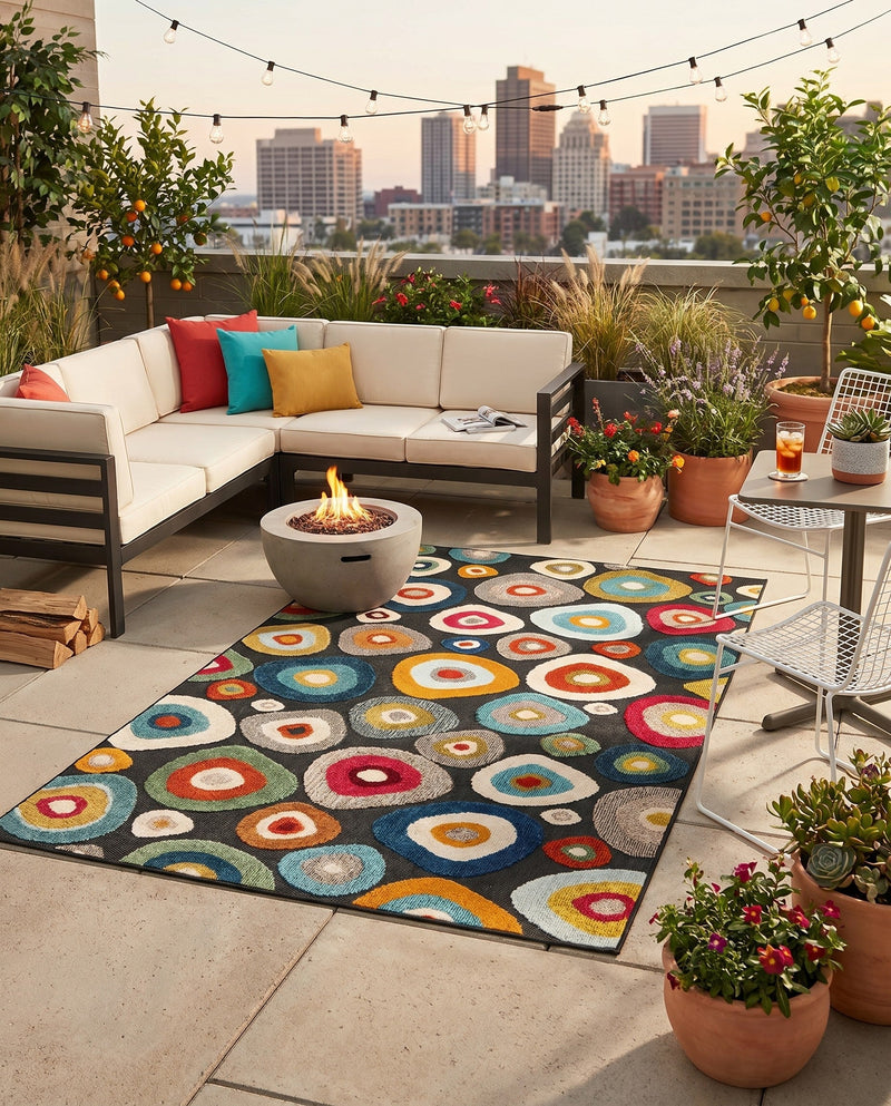 Outdoor Marrakesh Collection Area Rug -  Chefchaouen Rectangle Multi Black  lifestyle 27