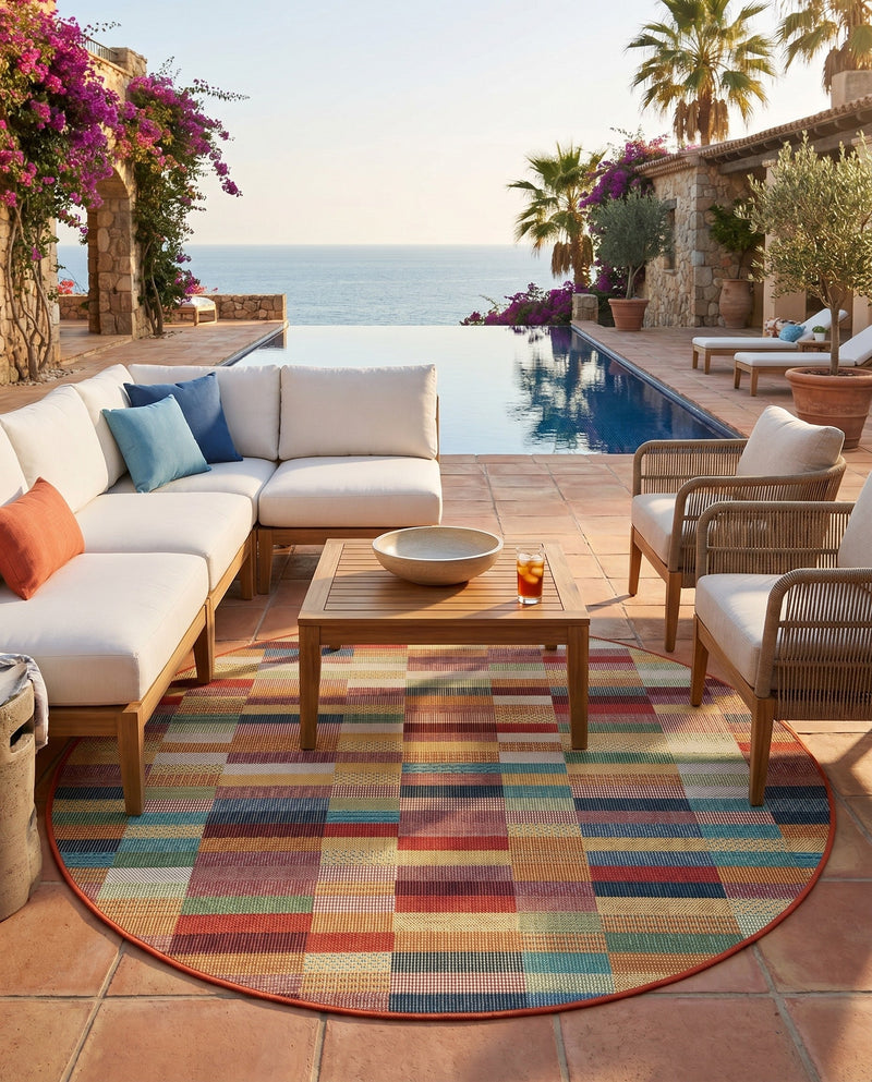 Coastal Terrace Collection Area Rug -  Harbor Round Multi  lifestyle 64