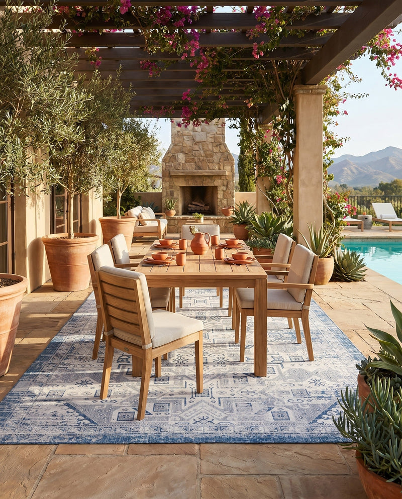 Tribal Terrace Treasures Collection Area Rug - Mayan Marina (Blue) Rectangle Blue  lifestyle 7