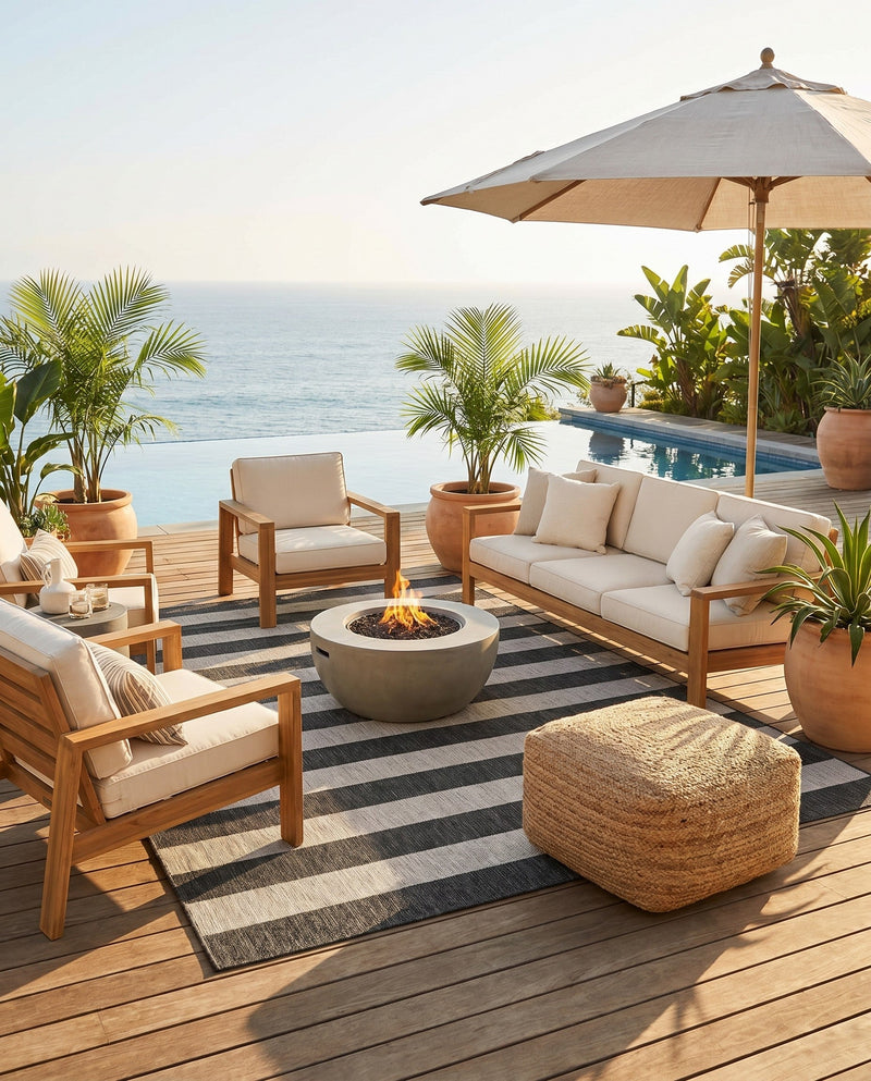 Seaside Stripes Collection Area Rug -  Veranda Rectangle Charcoal Gray  lifestyle 17
