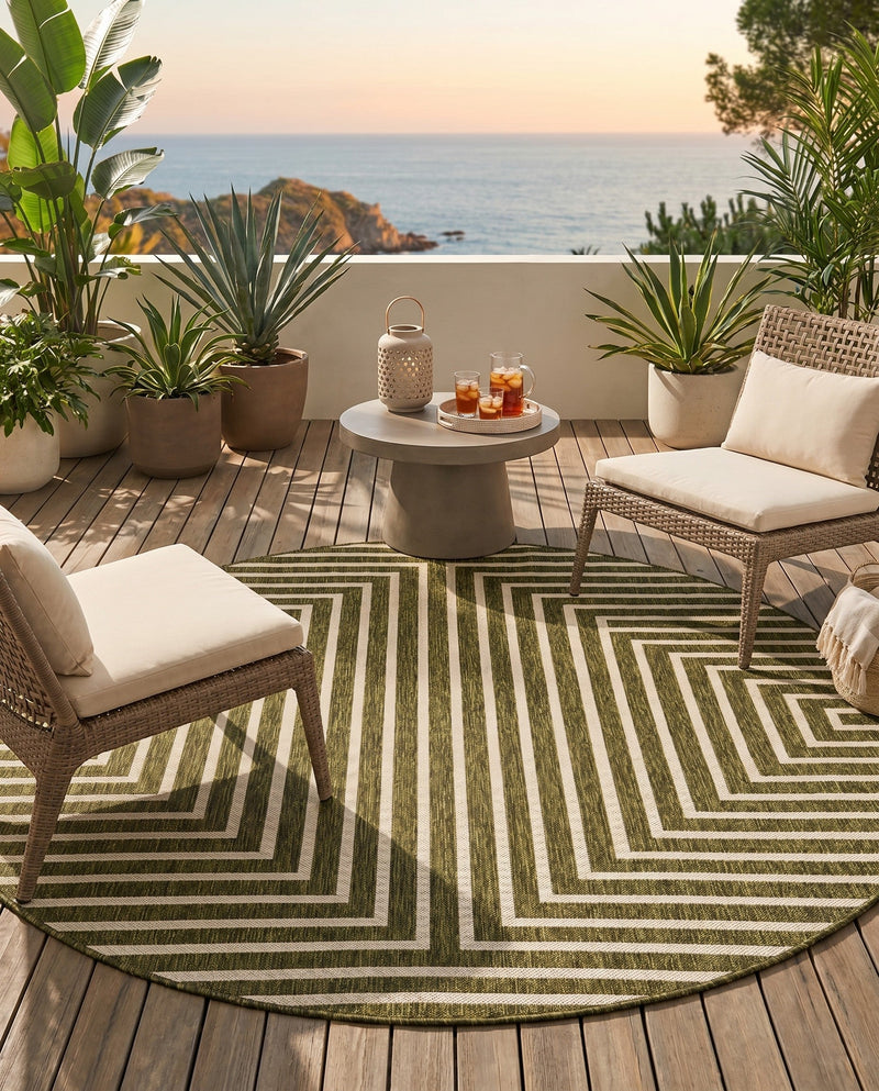 Urban Terrace Collection Area Rug -  Astoria (Green) Round Green  lifestyle 27