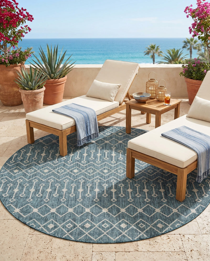 Savannah Pergola Collection Area Rug -  Pergola (Teal) Round Teal  lifestyle 57