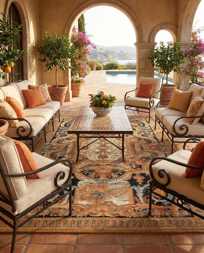 Patio Heritage Collection Area Rug - Veranda Rectangle Black Gold Brown  lifestyle 27