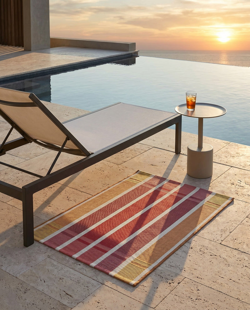 Seaside Stripes Collection Area Rug -  Coral Rectangle Peach and Salmon  lifestyle 27