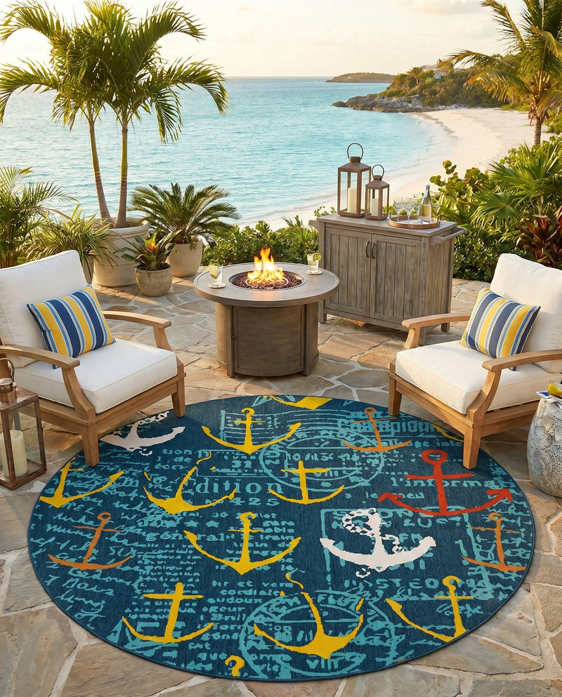 Seaside Haven Rugs Collection Area Rug -  Lighthouse Round Navy Blue  lifestyle 64