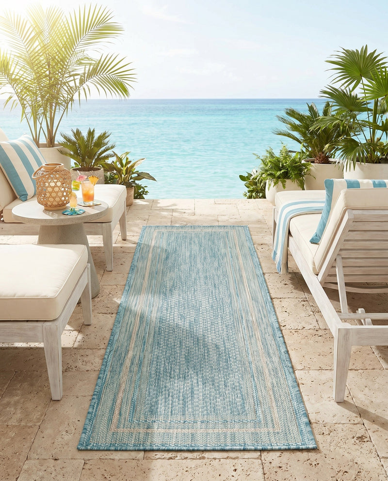 Terrace Fringe Collection Area Rug - Veranda (Aquamarine) Runner Aquamarine  lifestyle 69