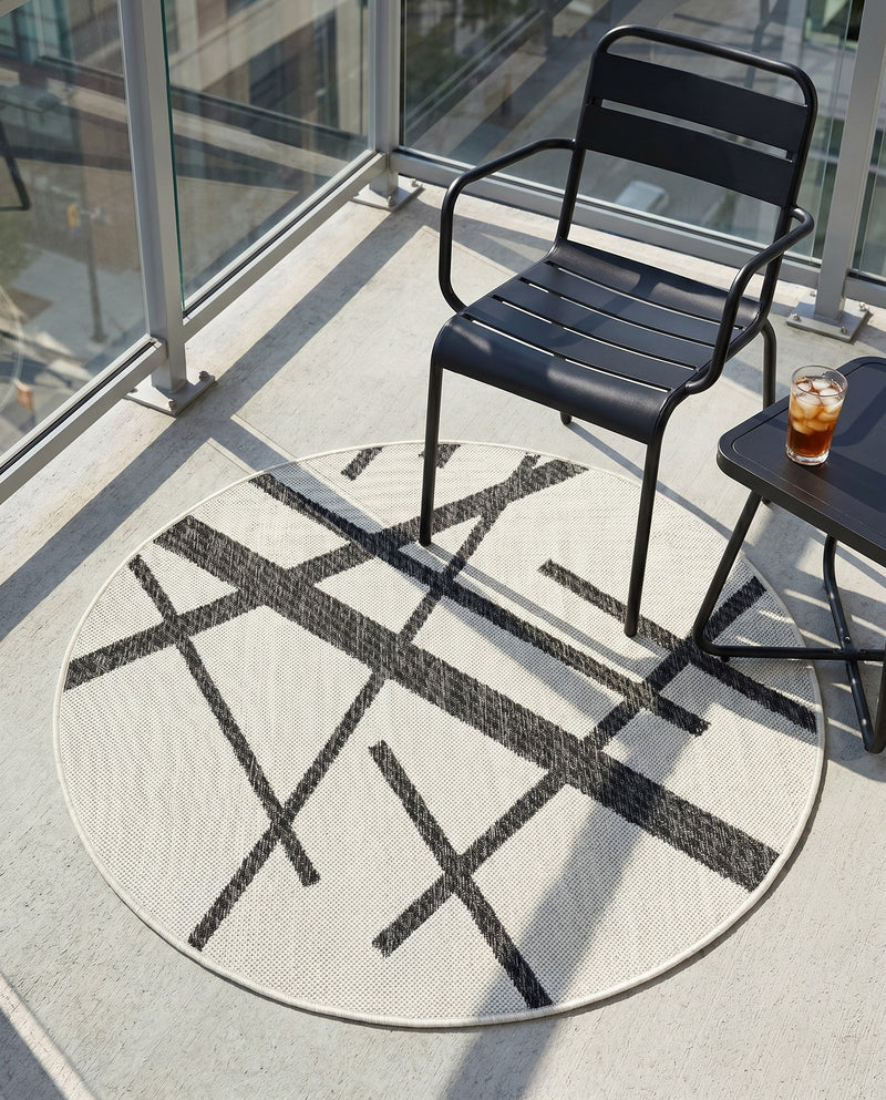 Urban Terrace Collection Area Rug -  Bowery Round Black and White  lifestyle 58