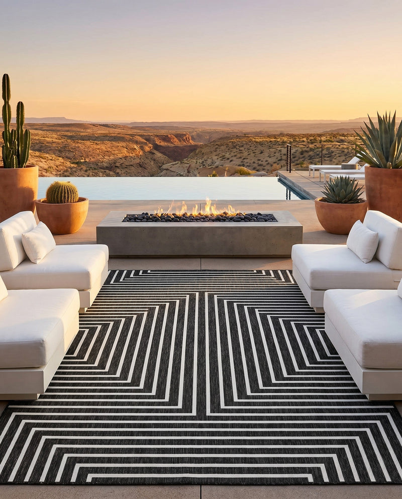 Urban Terrace Collection Area Rug -  Astoria (Black and White) Rectangle Black and White  lifestyle 6