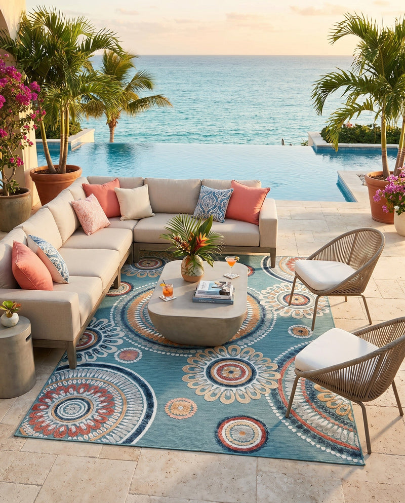 Seaside Blooms Collection Area Rug -  Eden Rectangle Light Blue  lifestyle 41