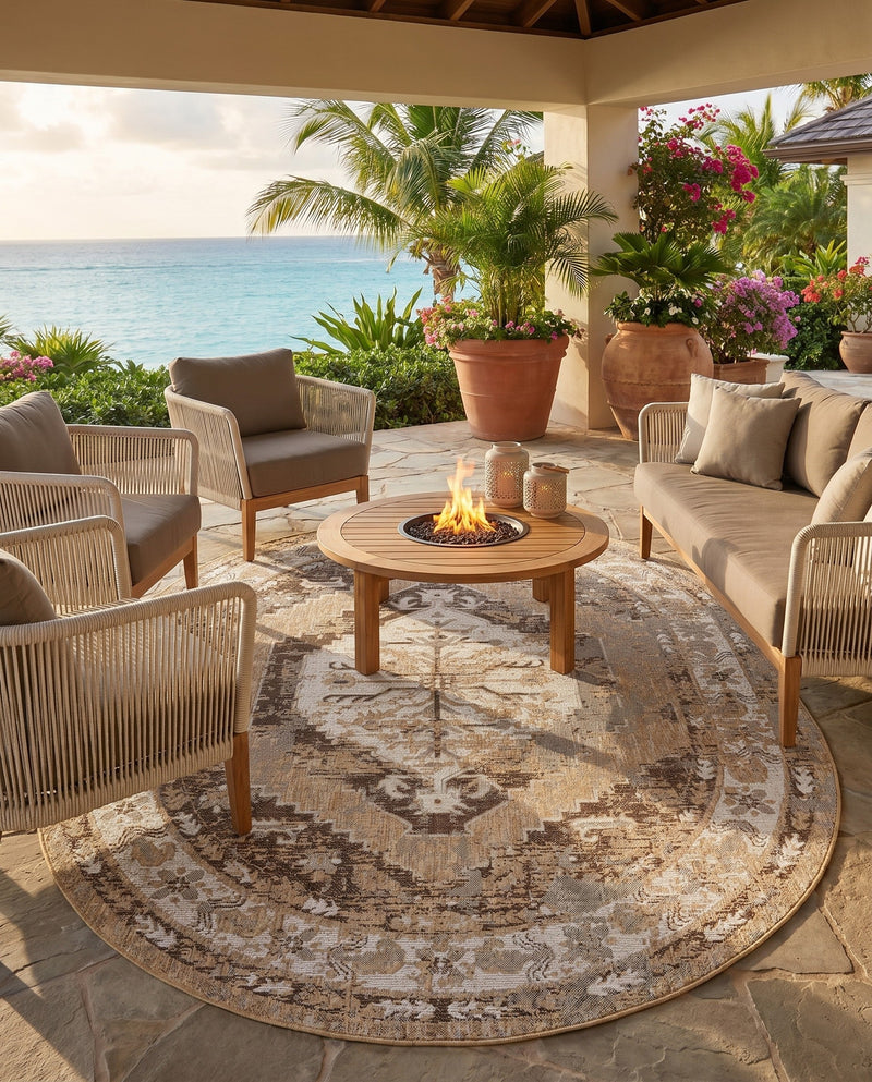 Patio Heritage Collection Area Rug -  Augusta (Natural) Oval Natural  lifestyle 75