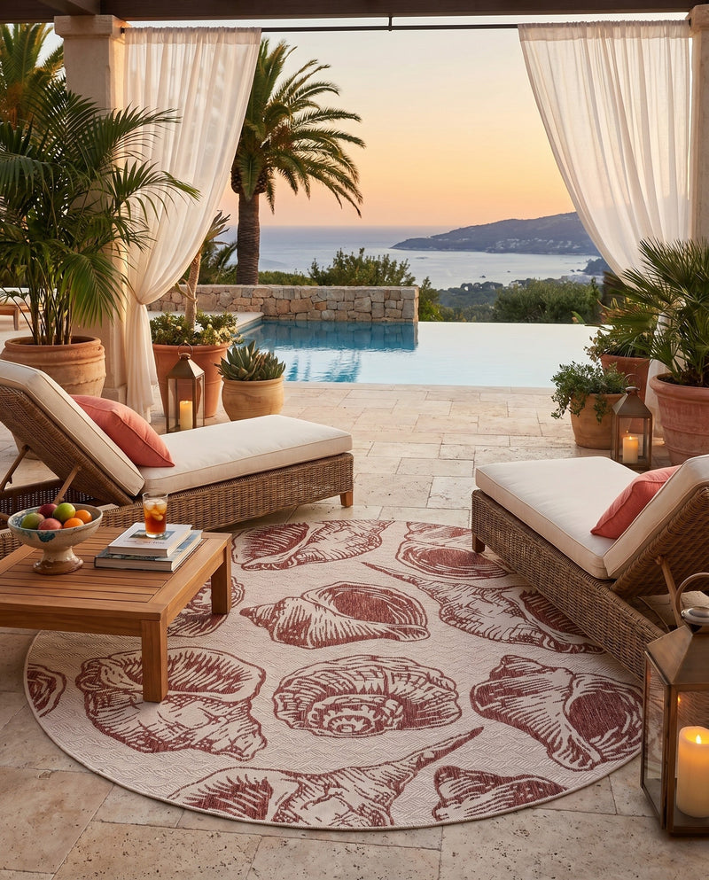 Seaside Haven Rugs Collection Area Rug -  Lighthouse (Ivory Rust Red) Round Ivory Rust Red  lifestyle 50