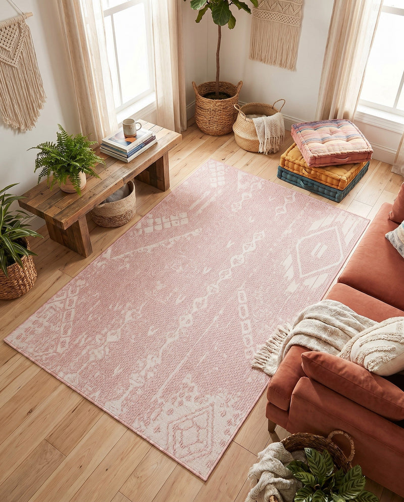 Desert Nomad Terrace Collection Area Rug - Sahara (Pink) Rectangle Pink  lifestyle 35