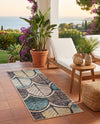 Outdoor Marrakesh Collection Area Rug -  Rabat Runner Gray Blue Ivory  lifestyle 64