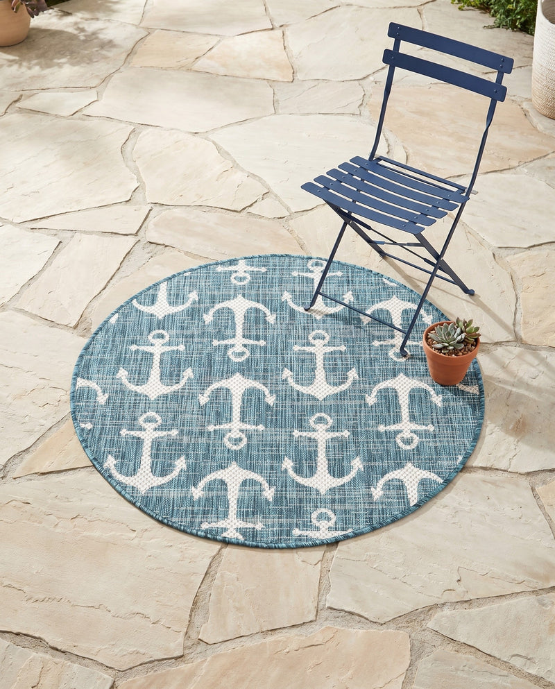 Seaside Haven Rugs Collection Area Rug - Sapphire (Teal) Round Teal  lifestyle 41