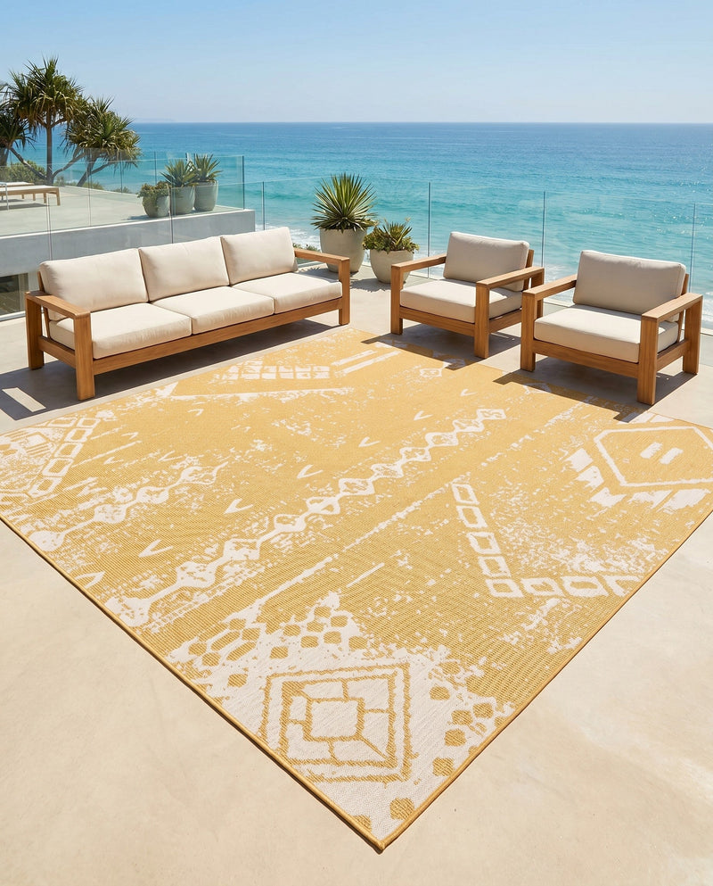 Desert Nomad Terrace Collection Area Rug - Sahara (Yellow) Square Yellow  lifestyle 71