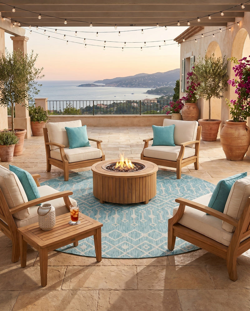 Savannah Pergola Collection Area Rug -  Pergola (Aqua) Round Aqua  lifestyle 62