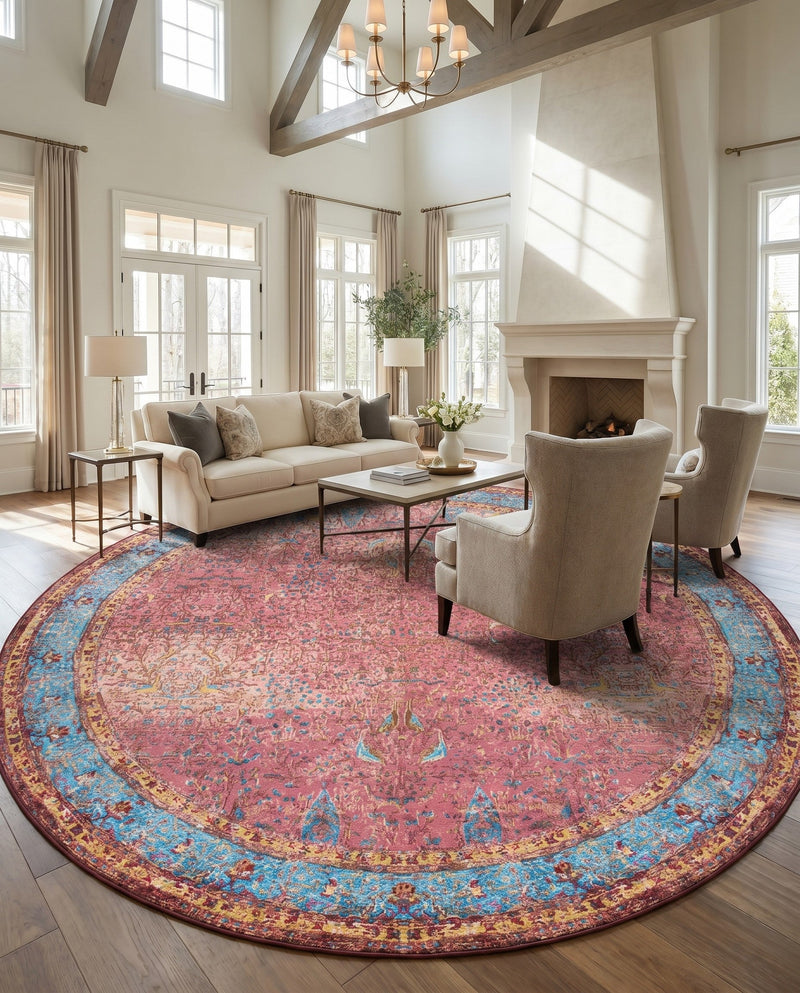 Patio Heritage Collection Area Rug -  Serenity Round Vintage Salmon Coral  lifestyle 37