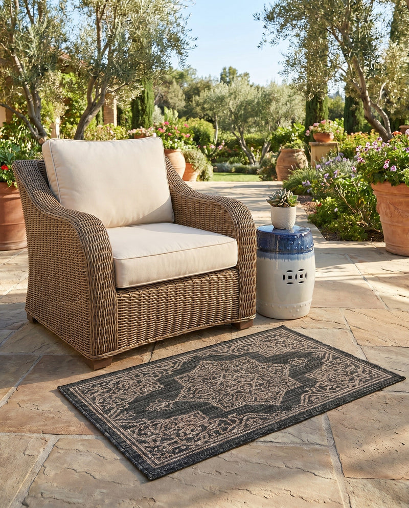 Patio Heritage Collection Area Rug -  Charleston (Charcoal Gray) Rectangle Charcoal Gray  lifestyle 23