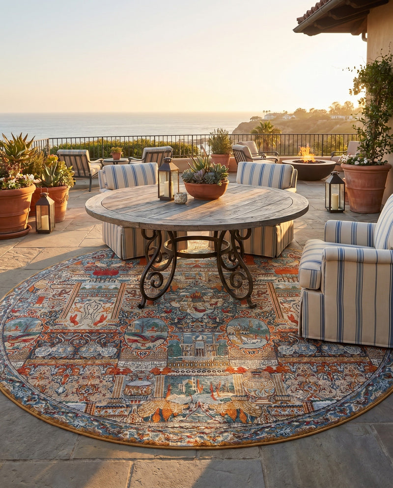 Patio Heritage Collection Area Rug -  Oasis Round Multi  lifestyle 58