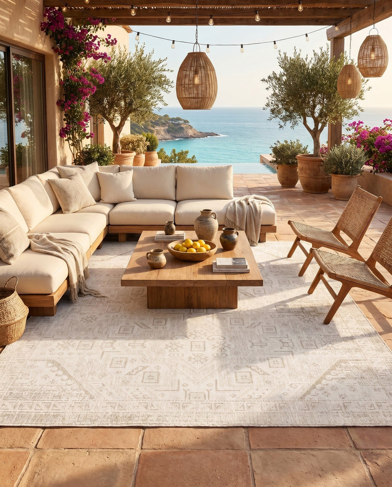 Tribal Terrace Treasures Collection Area Rug - Mayan Marina (Light Gray) Square Light Gray  lifestyle 37