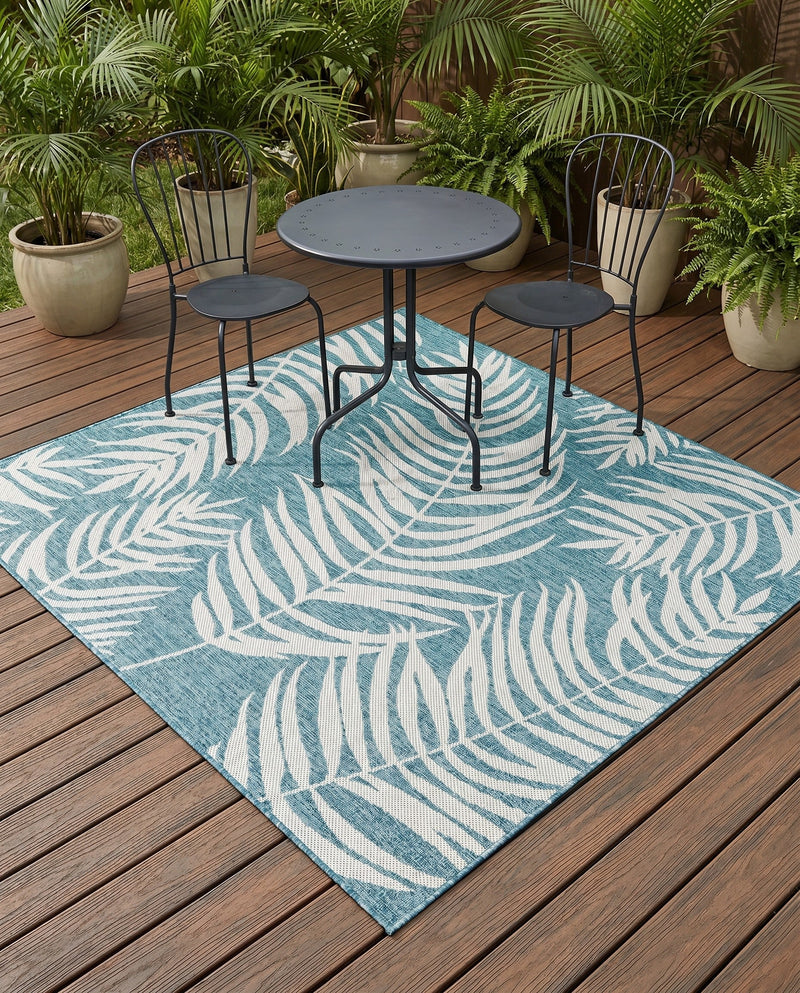Seaside Blooms Collection Area Rug - Verdure (Light Aqua) Square Light Aqua  lifestyle 55