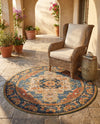 Patio Heritage Collection Area Rug -  Grove Round Navy Blue and Rust Red  lifestyle 67