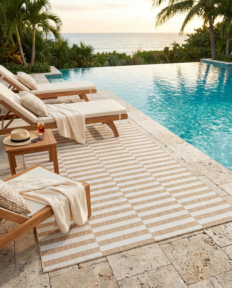 Seaside Stripes Collection Area Rug - Cabana (Taupe) Rectangle Taupe  lifestyle 37