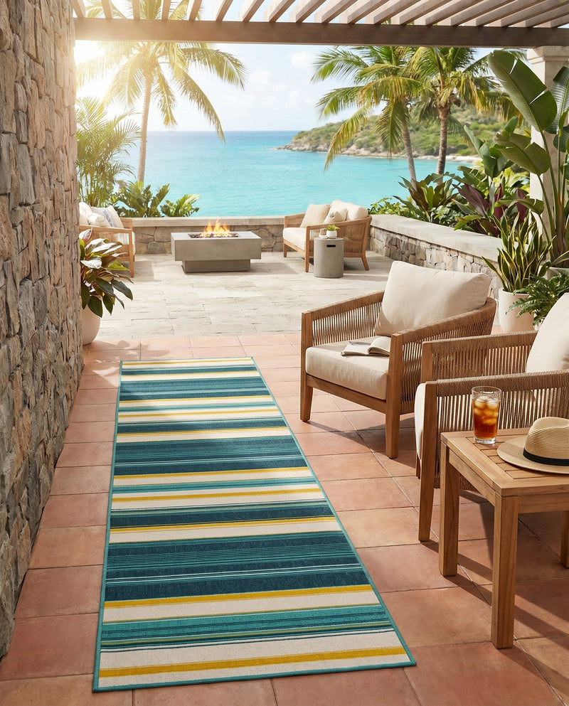Terrace Fringe Collection Area Rug -  Veranda Runner Multi  lifestyle 48