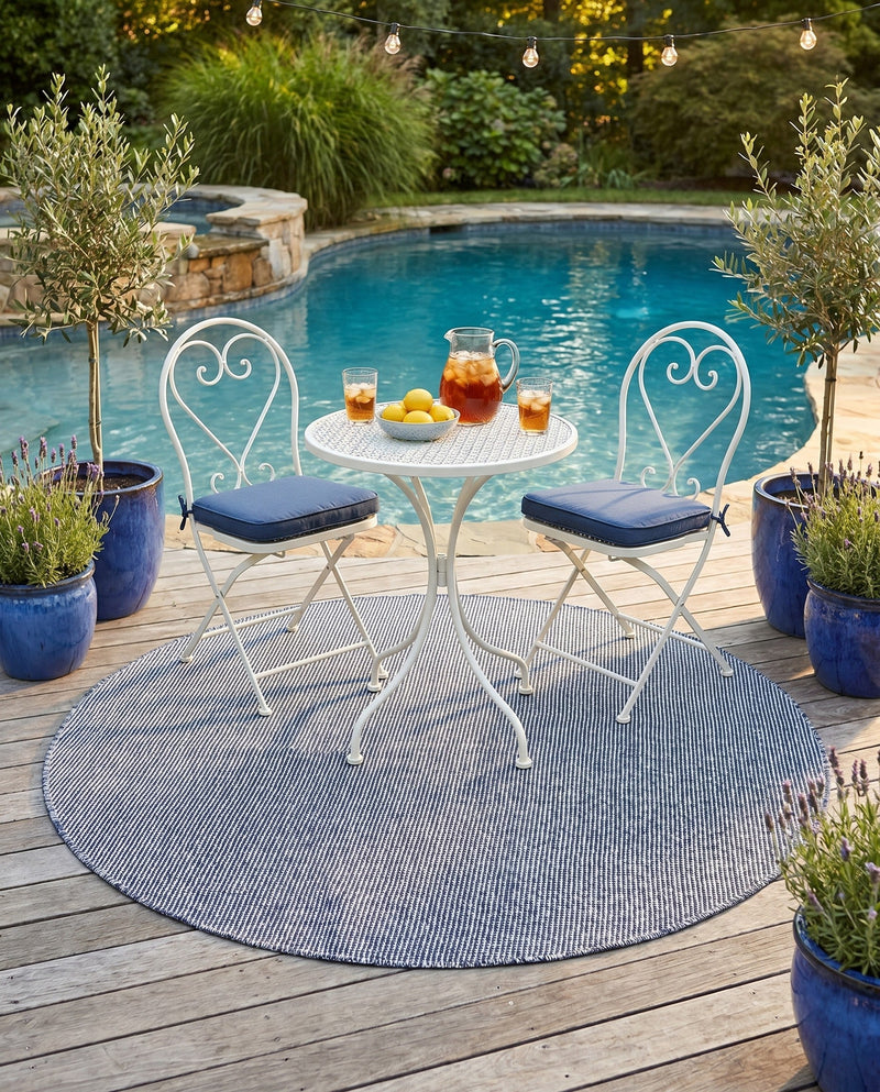 Jill Zarin Sedona Oasis Outdoor Collection Area Rug - Coconino (Navy Sky) Round Navy Sky  lifestyle 36